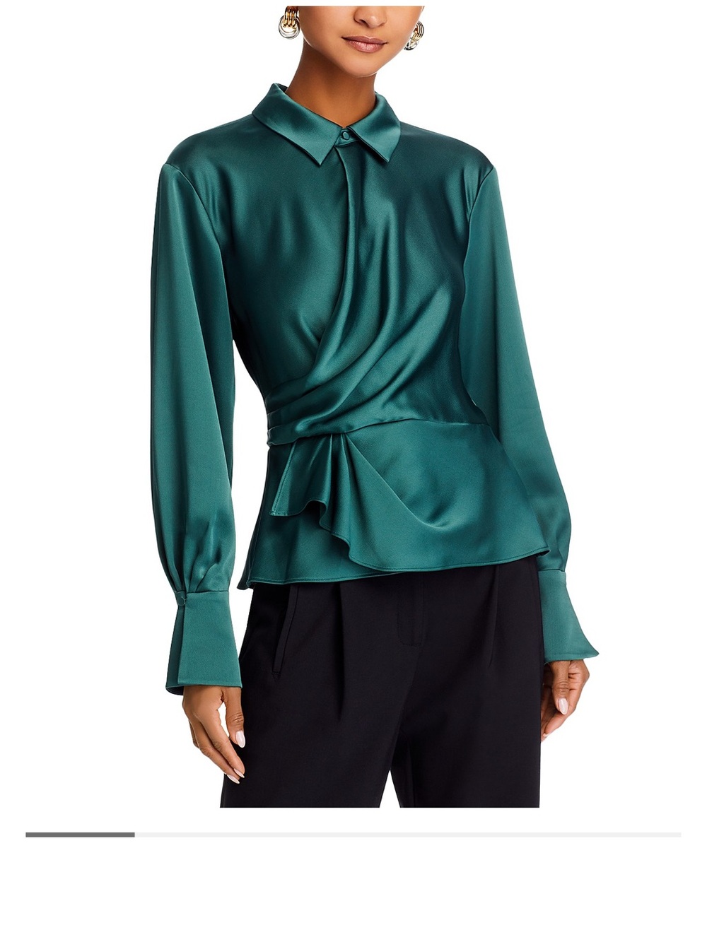 Simkhai Womens Valya satin wrap peplum long sleeve top Shirt Green size 4
blouse